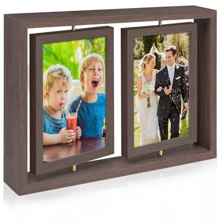 ZEEYUAN Cadre Photo Moderne 13x18 Aspect Bois Cadre Photo Rotatif pour Portrait 4 Photos à Offrir