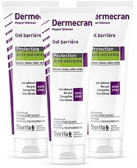 SORIFA - Lot de 3 – Dermécran – Gel barrière - Protection ANTI-SOLVANTS – Solvants, résines, colles, vernis – Mains, visage, corps – Formule haute tolérance - Sans parfum – Tube 125 ml.
