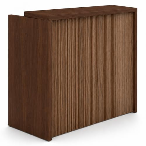 OFILIKE. Mostrador de Recepción Compact Milos. Mesa Mostrador para Oficina, Clínica, Peluquería y Tienda, Diseño Decorativo Efecto Listones, Sin Relieve (80cm Ancho, Estructura Nogal)