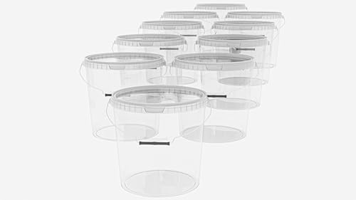 MARMOS-PLAST 20 x 20 Liter Eimer Set transparenter Kunststoffeimer mit Deckel stapelbarer Milch-/Vorratseimer Honigeimer Behälter Lebensmittelfreigabe Lebensmittelechte Leereimer für Mehl Wassereimer