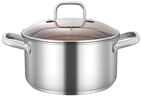 OQHAIR Stainless Steel,Serving pan,Glass lid,Sturdy Steel Handles Braising Pans,Casserole Pan (24 * 17cm)