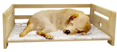 WAGLOS Hundebetten Hundebettrahmen aus Holz mit Matratze, erhöhte Hundebetten, erhöhtes, kühlendes Haustierbett für den Innen- und Außenbereich, Hundehütte Robuste Struktur