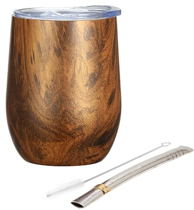 SVUPUE Yerba Mate, service à thé Yerba Mate à double paroi, avec cuillère à paille et brosse de nettoyage, pour boisson Yerba Mate, café, lait et jus, marron, 237 ml