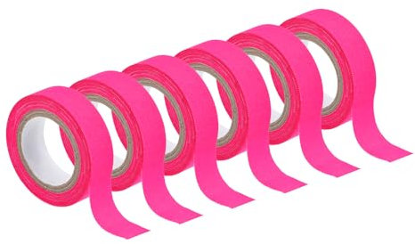 sourcing map 6 rollos de cinta adhesiva de neón, 1,5 cm x 5 m, cinta adhesiva fluorescente negra para decoración del hogar y fiestas, color rojo rosa