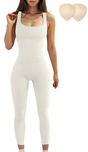 Merlvida Sport Jumpsuits für Damen Elastischer Figurformender Jumpsuit Damen Eng Nahtloser Bodysuit Bauchweg Overall Workout Body Einteiler Sportanzug