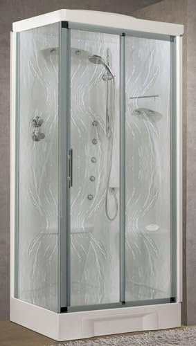 Novellini New Holiday 2P+F Hammam 100 x 70 cm Cabine de douche multifonction ouverture coulissante assise droite mitigeur thermostatique verre Aqua profil Silver hydromassage sauna stéréo hauteur