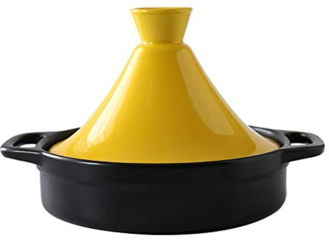 Cacerola de cerámica para estofado, olla saludable, olla de barro para estofar, olla de tajine marroquí de cocción lenta con tapa (amarillo 1,3 cuartos)