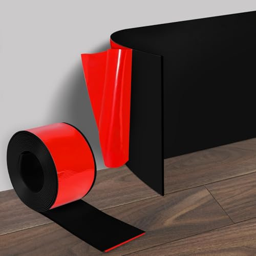 Mjuk sockellist självhäftande, 10 cm x 10 meter PVC-golvlist, flexibel golvlist, prydnadslist, böjlist, lätt att skära platt golvlist för vardagsrum, badrum, kök, svart