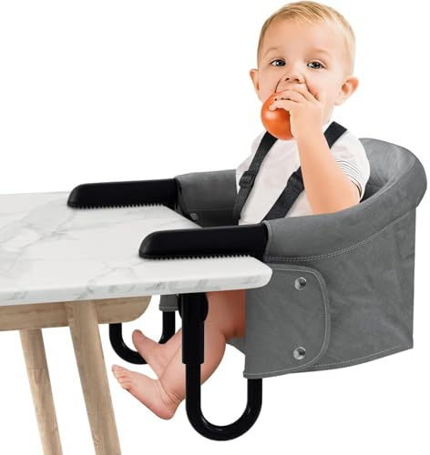 HOUSN Tischsitz Baby Babysitz Tisch Faltbar Hochstuhl Sitzerhöhung Stuhlsitz mit Einteiliger Sicherheitsgurt und Rückenpolster für zu Hause und Unterwegs bis 15 kg,Grau