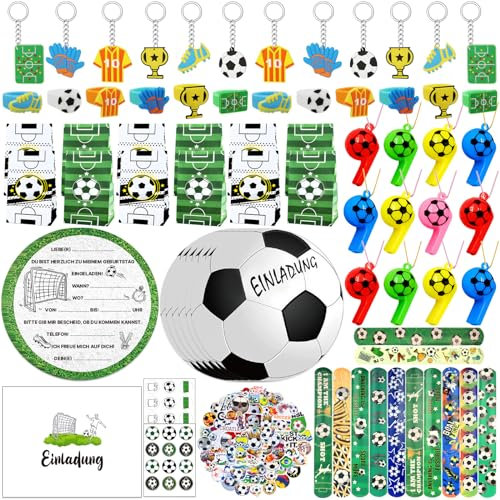 Tutukyle 122 Stück Fußball Party Mitgebsel Kinder, Fussball Geschenke Jungen, Fussball Einladungskarten Kindergeburtstag Junge, Geburtstagstüten Mitgebsel Kinder mit Aufkleber Tüten Schlüsselanhänger
