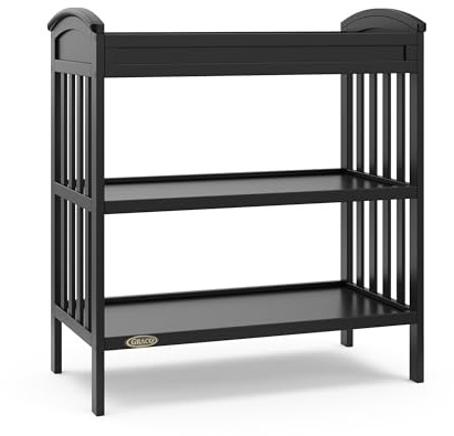 Graco Benton Changing Table with Bonus Water-Resistant Changing Pad (Black) - GREENGUARD Gold Certified, Includes Diaper Change Pad with Safety Strap, 2 Open Storage Shelves for Organizing