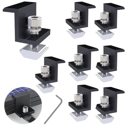 8 Stück Endklemmen 30mm Schwarz, Endklemmen für Solarmodule, Solarmodul Halterung, Verstellbare Solar Panel Z Halterung, Mit innenliegendem 6-Winkelschlüssel, für Dächer Wände Boote Wohnmobile
