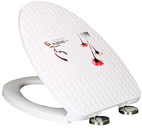 Toilettendeckel, Toilettensitz, Schnellverschluss, weiß, sanftes, langsames Schließen for einfache Reinigung, Badezimmer-Familie, robuster Toilettendeckel aus Kunststoff, oval (Orchidee)(Dandelion)