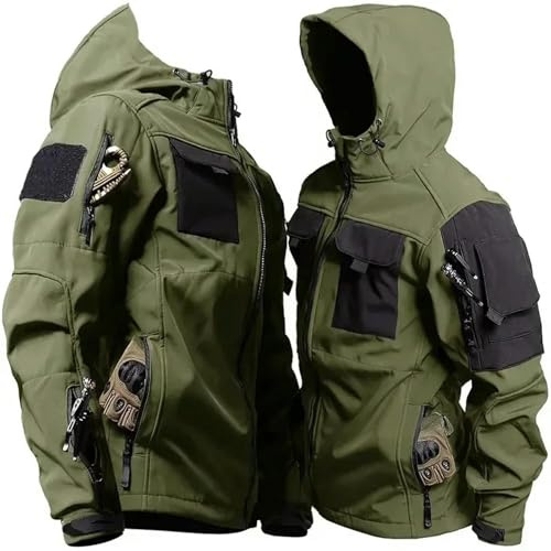 AJVAAIAC Vestes Tactiques pour Hommes, Style Militaire, extérieur, imperméable, Capuche, Coupe-Vent, vêtements de Travail, Soft Shell, Multi-Poches, Chasse, Moto, Hauts d'hiver