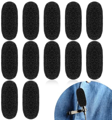 12 Pack Headset Muffler Microphone Muffler Small Mini Size Lapel Headset Microphone Windscreen Foam Cover High Density Mic Headset Cover For Lavalier Microphones Noise Reduction (Black)