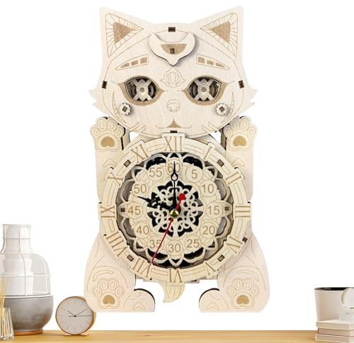 Holzmodellbausatz für Erwachsene – -Puzzle-Katzenuhrmodell | Holzmodellbausatz -Katzenuhr – Holzbausatz zum Basteln, Puzzle-Katzenuhrmodell, Holzpuzzle für Erwachsene, Holzmodellbausatz -K