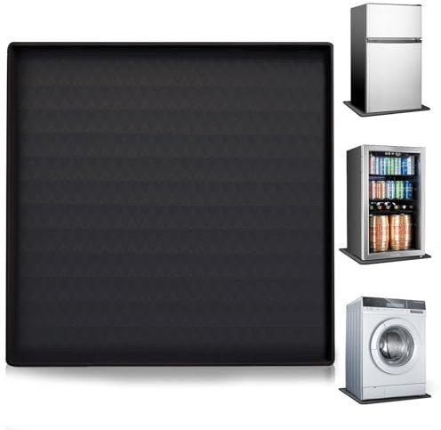 MeYuxg Tapis de réfrigérateur - 60 x 60 cm - en Silicone - avec Bord - Noir - pour Machine à Laver, sèche-Linge, réfrigérateurs, Eau et poussière