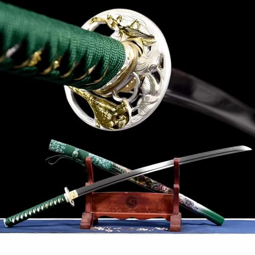 Handgefertigte Samurai-Schwerter,Traditioneller Schmiedeprozess,T10-Stahl Klinge,Scheide aus Massivholz mit Sprühfarbe,Katana für Dekoration,Rollenspiele,Kendo,Geschenke,Sammeln,Ausstellen,Kampfsport