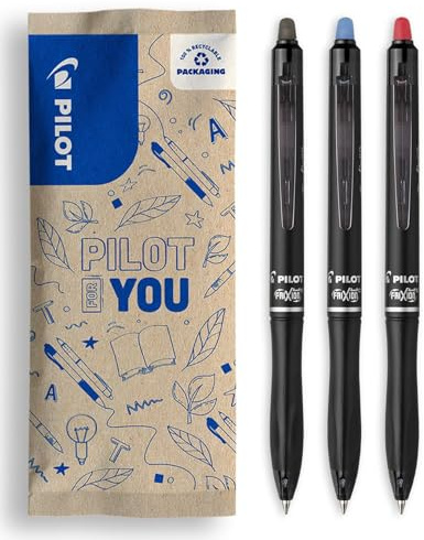 PILOT - 3er-Set FriXion Ball Plus - Ergonomische Radierbare Stifte - Einziehbar und Nachfüllbar - Hoher Schreibkomfort - Aus Recyceltem Kunststoff - Schwarz, Blau, Rot - Mittlere Spitze