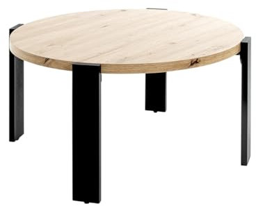 Couchtisch >54462< Couchtisch in Eiche und Schwarz, modernes Design aus MDF und pulverbeschichtetem Metall, Ø 75 cm, max. Belastbarkeit 35 kg, ideal für Ihr Wohnzimmer