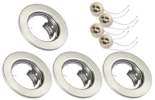 JungesLicht 4x Einbaustrahler gebürstet mit GU10 Keramikfassung, Außendurchmesser 80mm, Bohrdurchmesser 55mm bis 68mm passend, Deckenstrahler, Einbauleuchte, 4er Set, Deckenspots, ohne Leuchtmittel