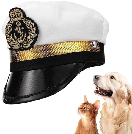 Kapitän Hut für Hund - Matrosenhut für Hund | Hundepartyhut | Verstellbarer Haustier-Matrosenhut, niedliches nautisches Kostümzubehör, bequemer & Leichter Hundehut, perfekt für Haustierfotos und