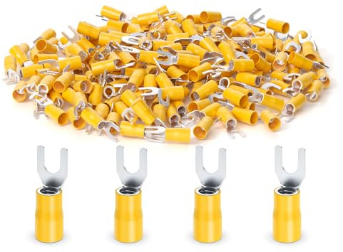 ERGAOBOY 200Pcs 12-10 AWG Isolierte Gabel Kabelschuhe, Gelb U-Typ Elektrische Crimp Terminal