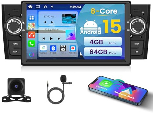 Inefala 8Core 4+64GB Autoradio Android per Fiat Punto 2005-2009/Linea 2007-2011, Wireless Carplay Android Auto, 9 Touchscreen Stereo Auto Bluetooth con GPS WiFi 32EQ DSP 59UI RDS Retrocamera Mic