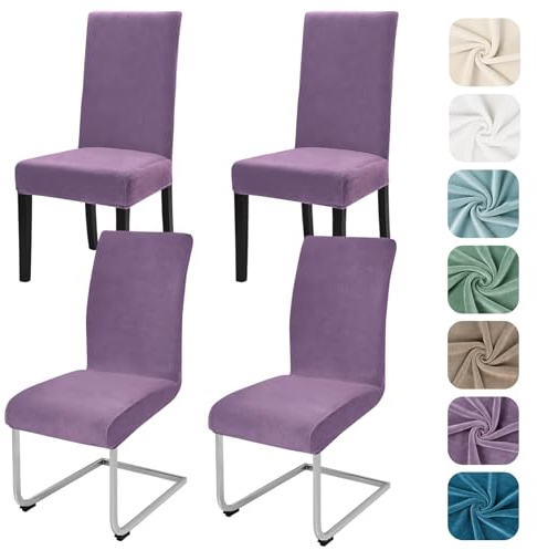 Alishomtll Stretch Samt Stuhlhussen 4er Set Stuhlbezug Schwingstuhl Lila | Elastische Stuhlhussen Schwingstuhl Stuhlbezug Universal hussen für stühle Waschbare Esszimmerstühle Bezug Küche Hochzeit
