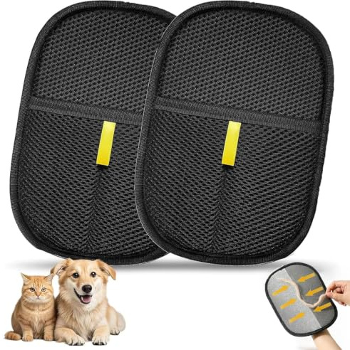 COLEESON 2 pezzi Guanto Peli Gatto Cane, Guanti Lavabili Double-Face per la Cura dei Cani, Riutilizzabile Pet Hair Removal Gloves, Ideali per Cani Gatti,tappeti,divani,Letti e Vestiti (A)