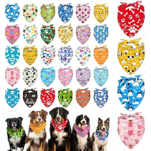 Foulard per cani, sciarpa morbida triangolare, 30 pezzi, diversi motivi in poliestere con motivo floreale, lunghezza regolabile per cani di tutte le taglie