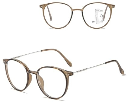 Genérico Gafas De Lectura Progresivas Multienfoque Gafas De Presbicia Con Anti Luz Azul Para Hombres Y Mujeres, Lectores De Computadora De Marco Grande De Moda Con Estuche(Marrón,1)