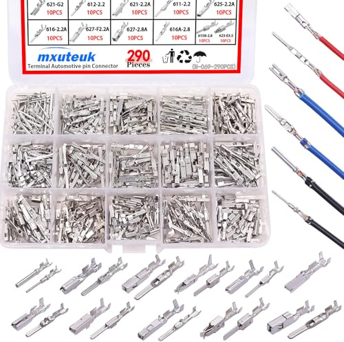 mxuteuk 290PCS Car Electrical Wire Terminal Pins Connector 1/1.5/1.8/2.2/2.8/3.5mm 21Type Connector Pins Terminal Auto Electric Connector Non-Insulated Plug Removal Male Female Crimp Pins