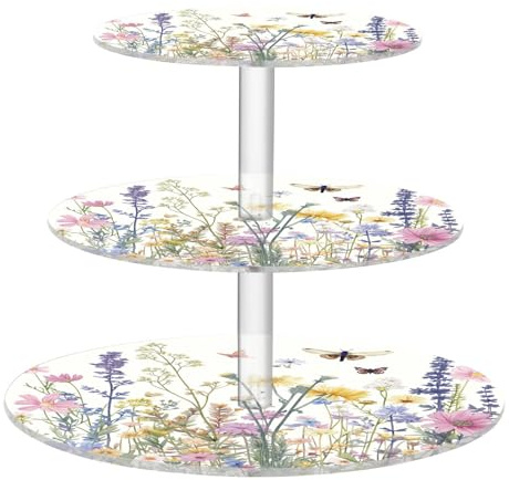 Blueangle 3-Tier Round Cupcake Stand – Colorful Herbs and Flowers Acrylic Dessert Tower, Non-Slip Tiered Dessert Stand for Baby Shower, Birthday, Wedding Party （545）