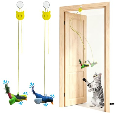 Yeelan 2 Stück Interaktives Katzenspielzeug, Katzenspielzeug Vogel, Katzenspielzeug Selbstbeschäftigung mit Elastische Aufhängeseil, Simulierter Fliegender Vogel Zwitschernder Spielzeug Für Katzen