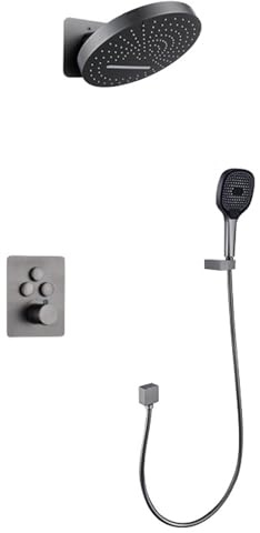 FQYEP Sistema Doccia A Incasso con Doccetta Soffione Doccia A Pioggia Doppia Funzione in Ottone,Grigio,Girare