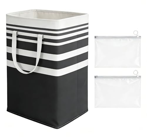 Cesto portabiancheria pieghevole con 2 tasche con chiusura lampo, 75 l, con manico, grande cesto portabiancheria pieghevole per camera da letto, bagno, appartamento per studenti