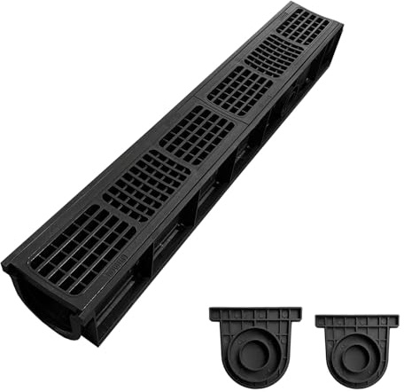 Natotela Canaleta de drenaje de 1 m con rejilla B125 HDPE – 1000 x 155 x 140 mm – Canal de drenaje para garaje, terraza, entrada de patio – resistente a las heladas y a los rayos UV, robusto