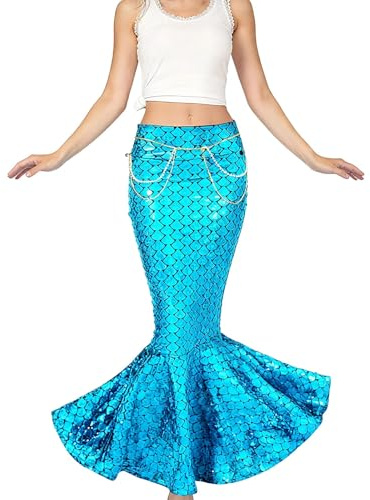 Damen Meerjungfrau Kostüm Halloween Glänzend Meerjungfrauenflosse Rock Mermaid Partykleid S-XL