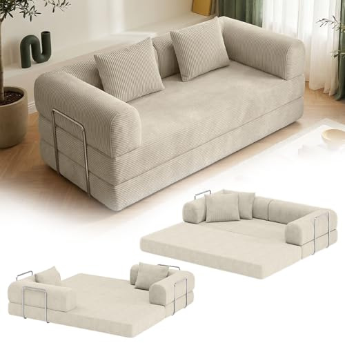 skølm Lofn Schlafsofa 200cm, 2 Sitzer, Beige, mit 2 Kissen & Stahlgestell