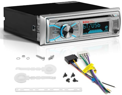 KIT SET PER BOSS AUDIO SYSTEMS MR508UABS, autoradio 1 din, digital media, CD audio, am/fm, stereo, aux/usb/mp3, con bluetooth, marino, per barca, gommone, 1 pezzo + chiavi di estrazione omaggio