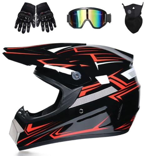 Casque IntéGral de Moto Jeunes Adultes avec Lunettes Masque Gants | Downhill Enduro VTT MTB BMX Quad Dirt Bike Casque, Homologué DOT