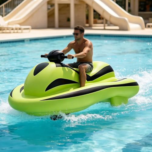 LwiftGal Schlauchboot Mit Elektromotor, Aufblasbarer Jetski, Unterwasserpropeller, PVC-Material, TragfäHigkeit 100 Kg, 6–8 Km/H,FüR Sommer Elektromotorboot Green