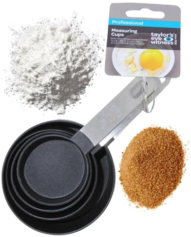 4 Set Kitchen Measuring Cups - Sizes: 1/4, 1/3, 1/2 & 1 Cup. Nesting/Stackable to Measure Dry or Wet Ingredients in Baking, Cooking, Mixing & Food Processing. Stainless Steel & Polypropylene. (Large)