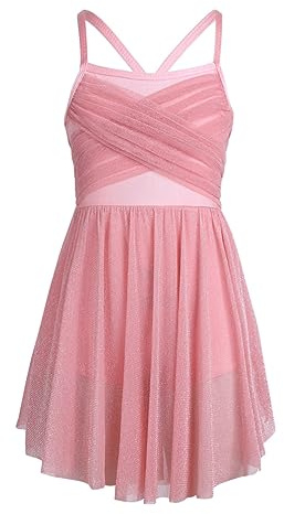 Alvivi Vestido de Danza Ballet Contemporánea para Niña Maillot de Patinaje Artístico sin Mangas de Tirantes con Falda Detalle de Brillante Vestido de Baile 4-16 Años Perlas de Color Rosa 6 años