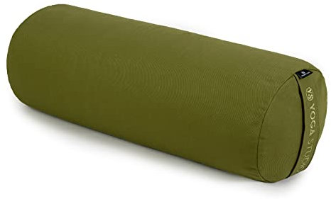 Yoga Studio Yoga Bolster Cushion | EU Organic Buckwheat Hulls Filling | (GOTS Certified) | Removable Washable Organic Cotton Outer Cover | Great for Yoga, Meditation (Olive)