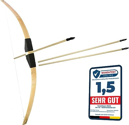 Bambus Bogenschießen Set 1x 1m langer Bambusbogen und 3x53cm lange Gummispitz-Pfeile für Kinder ab 6 Jahre - Indoor Outdoor Spielzeug Jugendbogen Holzbogen Standard Bogen-Set (1x Standard Set)