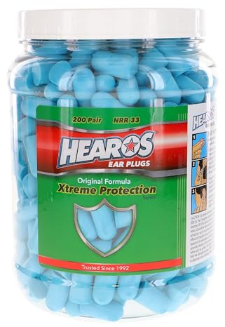 HEAROS Xtreme Protection Foam Ear Plugs, 33dB NRR 33, 200 Pairs (Blue)
