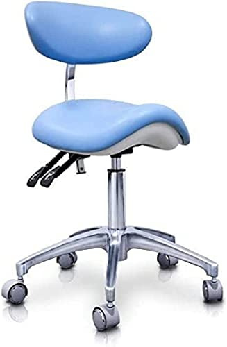 QUIRUMED Elite hydraulischer Pony-Hocker, Farbe Hellblau, multidisziplinär, Edelstahl, Kunstleder, ergonomische Rückenlehne, Polyurethan-Polsterung, höhenverstellbar