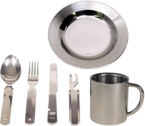 normani Camping Edelstahl Geschirrset Besteck + Teller + Tasse